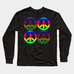 Rainbow Peace Signs Pattern Long Sleeve T-Shirt